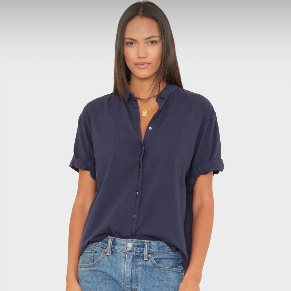 XiRENA Deep Blue Casual Button Down Shirt